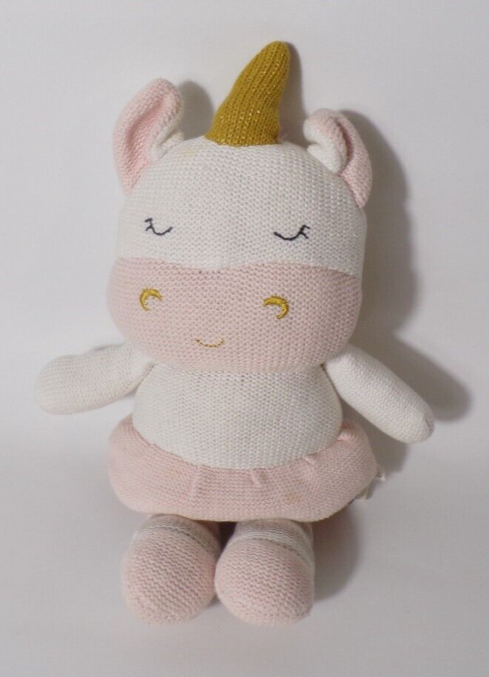 Living Textiles Pink White Kenzie Unicorn Knitted Rattle Baby Plush Toy 15 inch